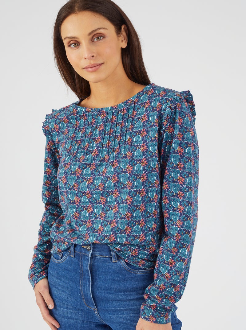 Tee-shirt fantaisie Thermolactyl recyclé - Damart Bleu - Kiabi