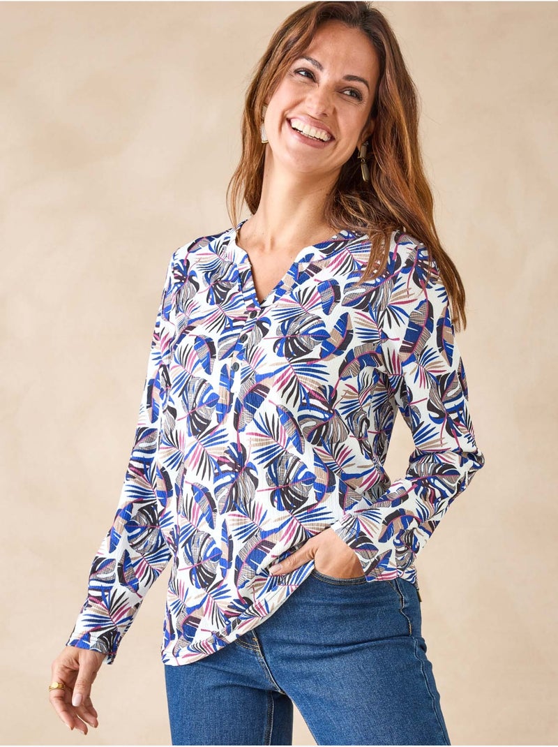 Tee-shirt femme maille gaufrée - DAXON Bleu - Kiabi