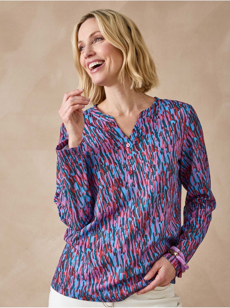 Tee-shirt femme maille gaufrée - DAXON Bleu Rose - Kiabi