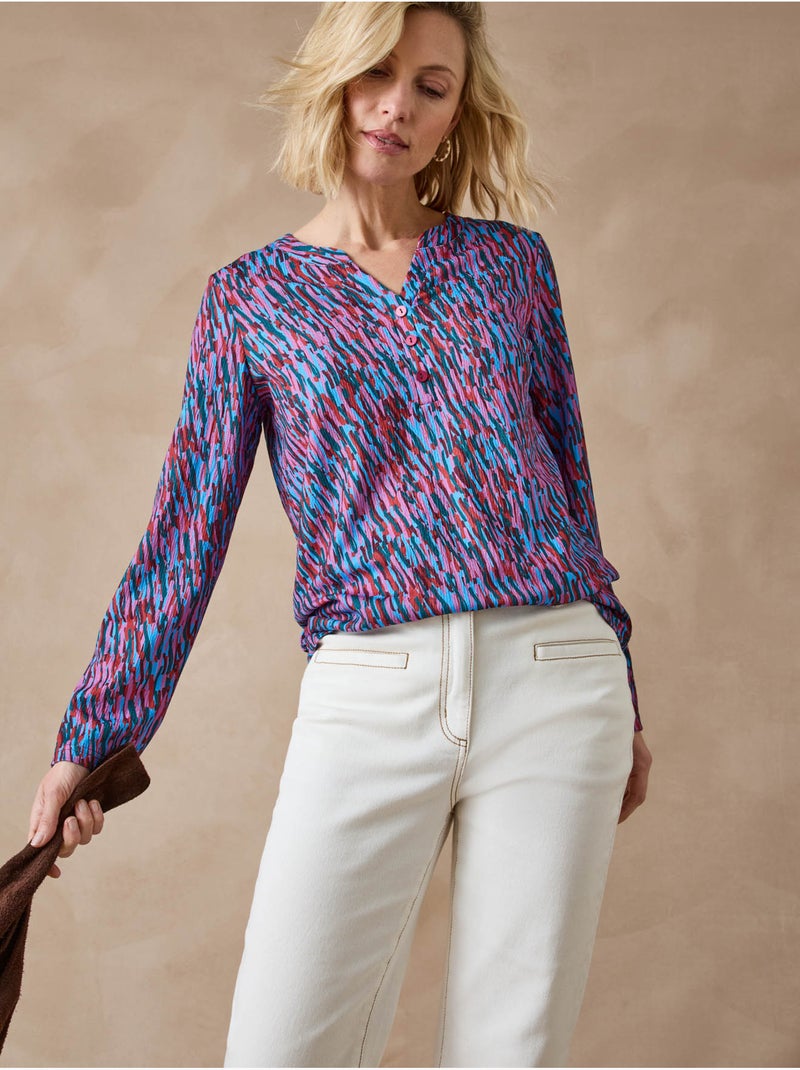 Tee-shirt femme maille gaufrée - DAXON Bleu Rose - Kiabi