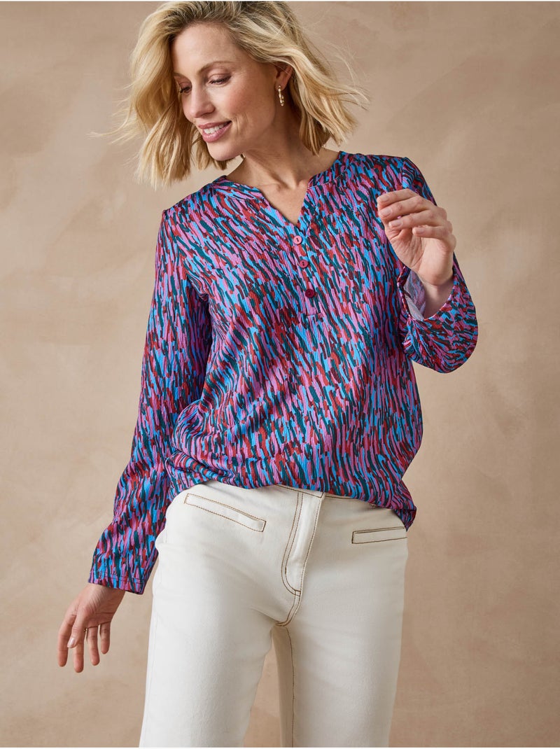 Tee-shirt femme maille gaufrée - DAXON Bleu Rose - Kiabi