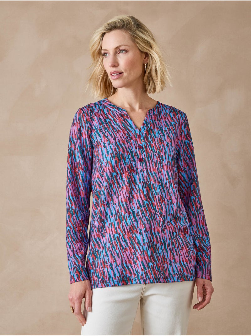 Tee-shirt femme maille gaufrée - DAXON Bleu Rose - Kiabi