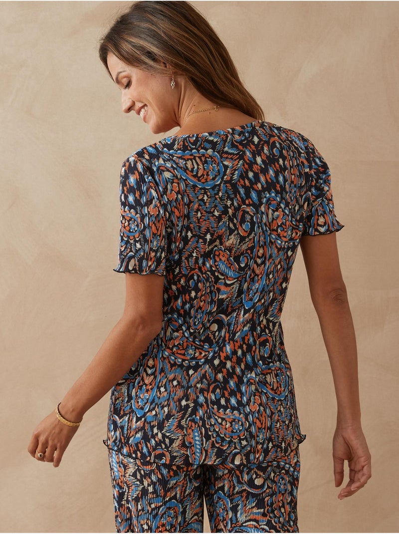 Tee-shirt femme plissé permanent - DAXON Marine/Multicolore - Kiabi