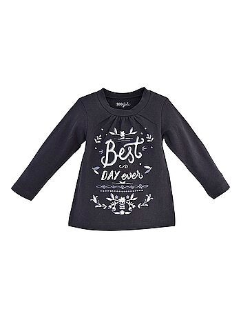 TEE SHIRT FILLE ANTHRACITE "BEST DAY