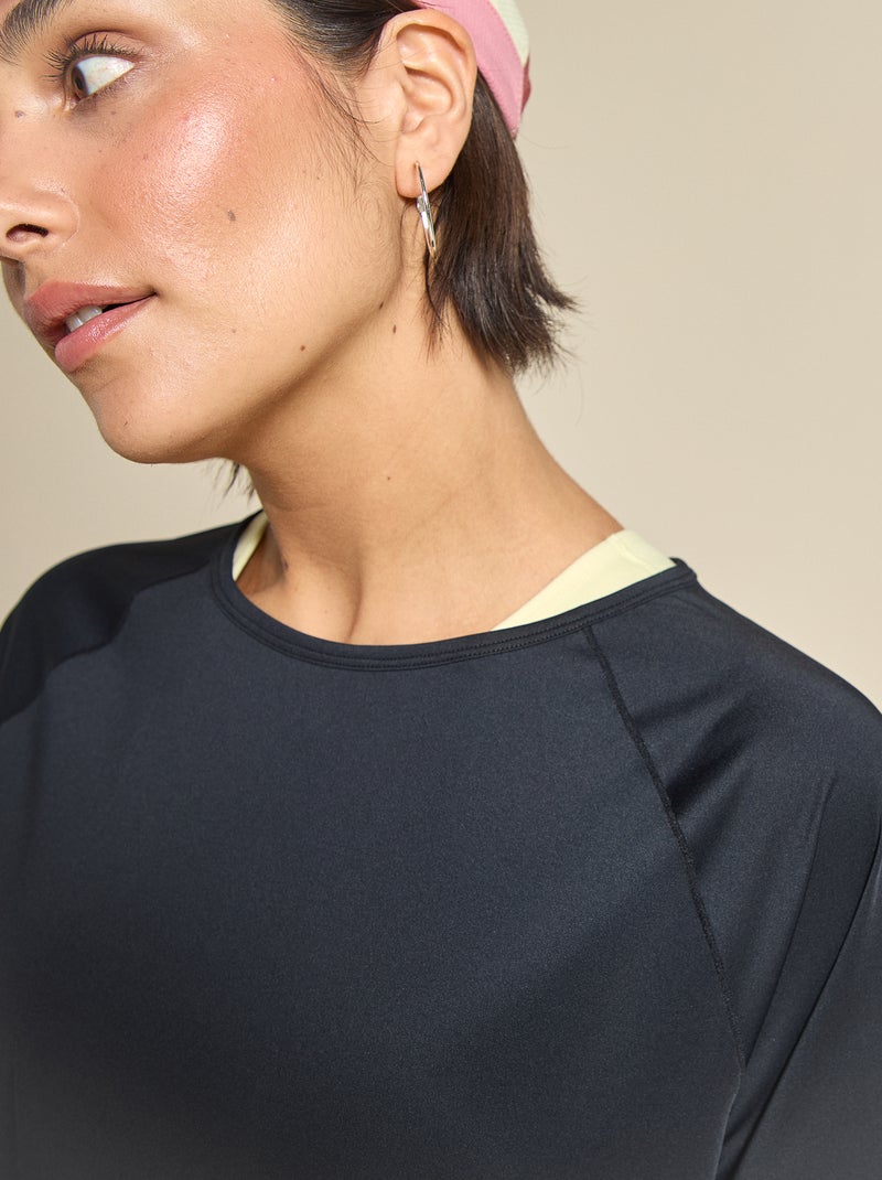 Tee-shirt fluide avec fente au dos - (ekstract) Noir - Kiabi