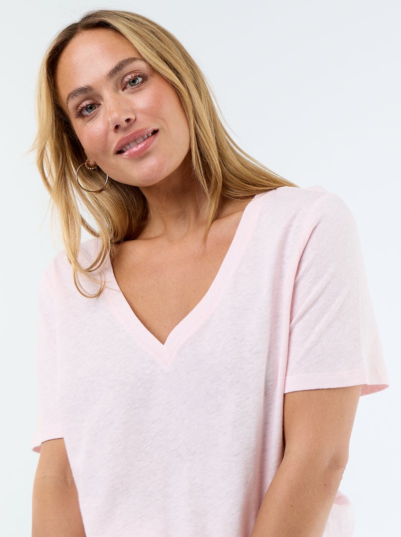 Tee-shirt fluide en lin mélangé Rose - Kiabi