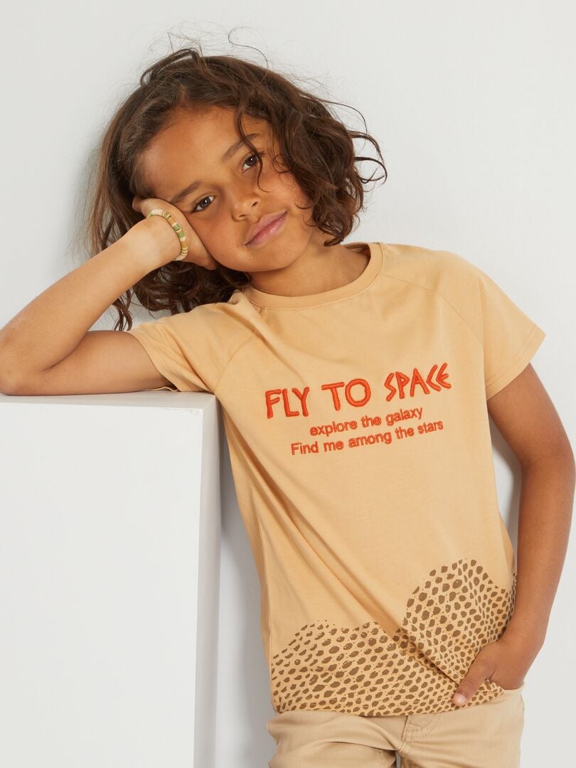 Tee-shirt 'fly to space' Beige - Kiabi