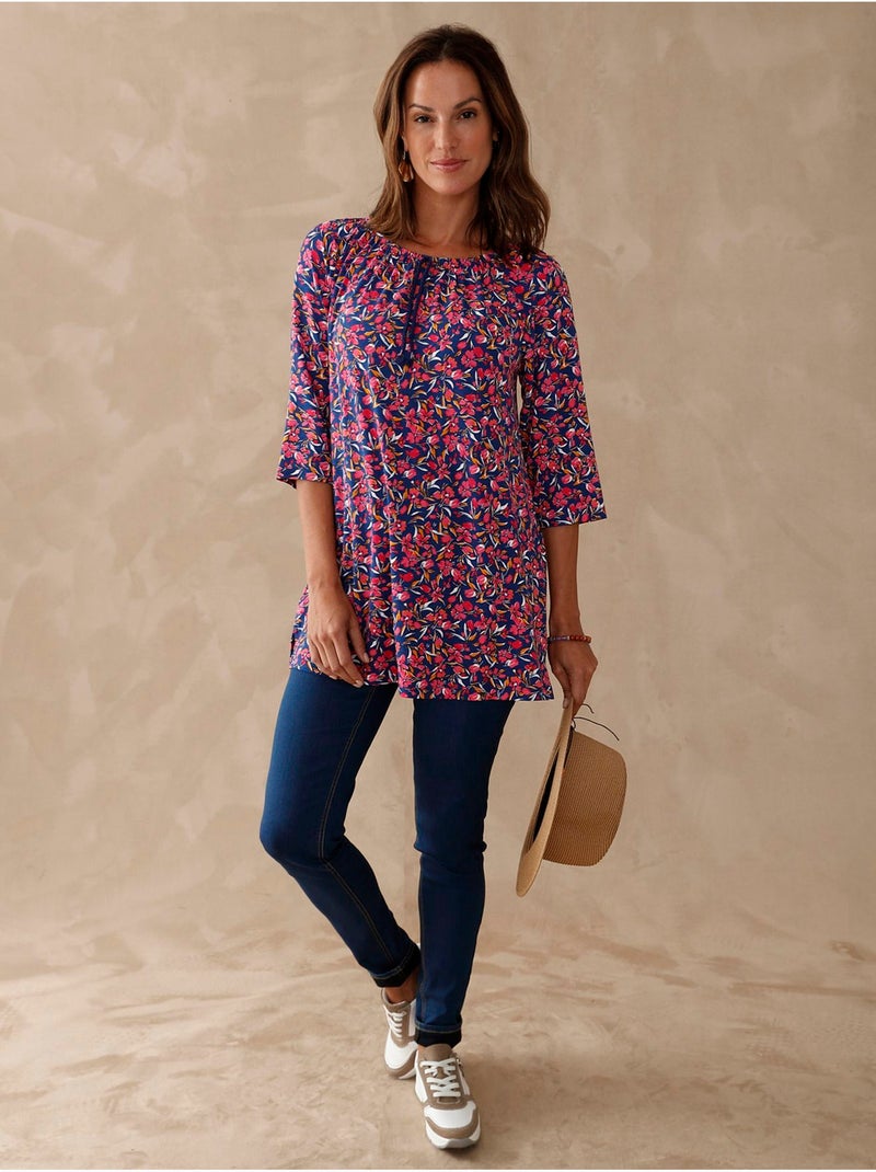 Tee-shirt forme tunique - DAXON Marine/Multicolore - Kiabi