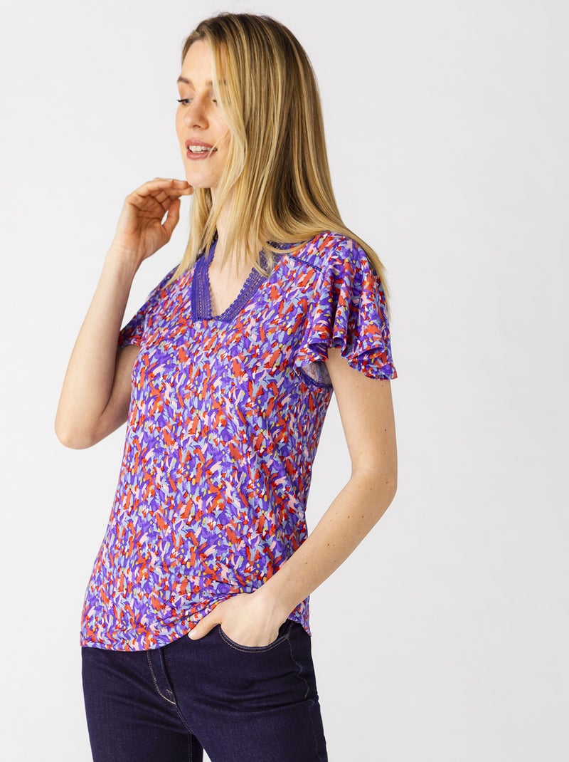 Tee-shirt galon macramé - Damart Bleu - Kiabi