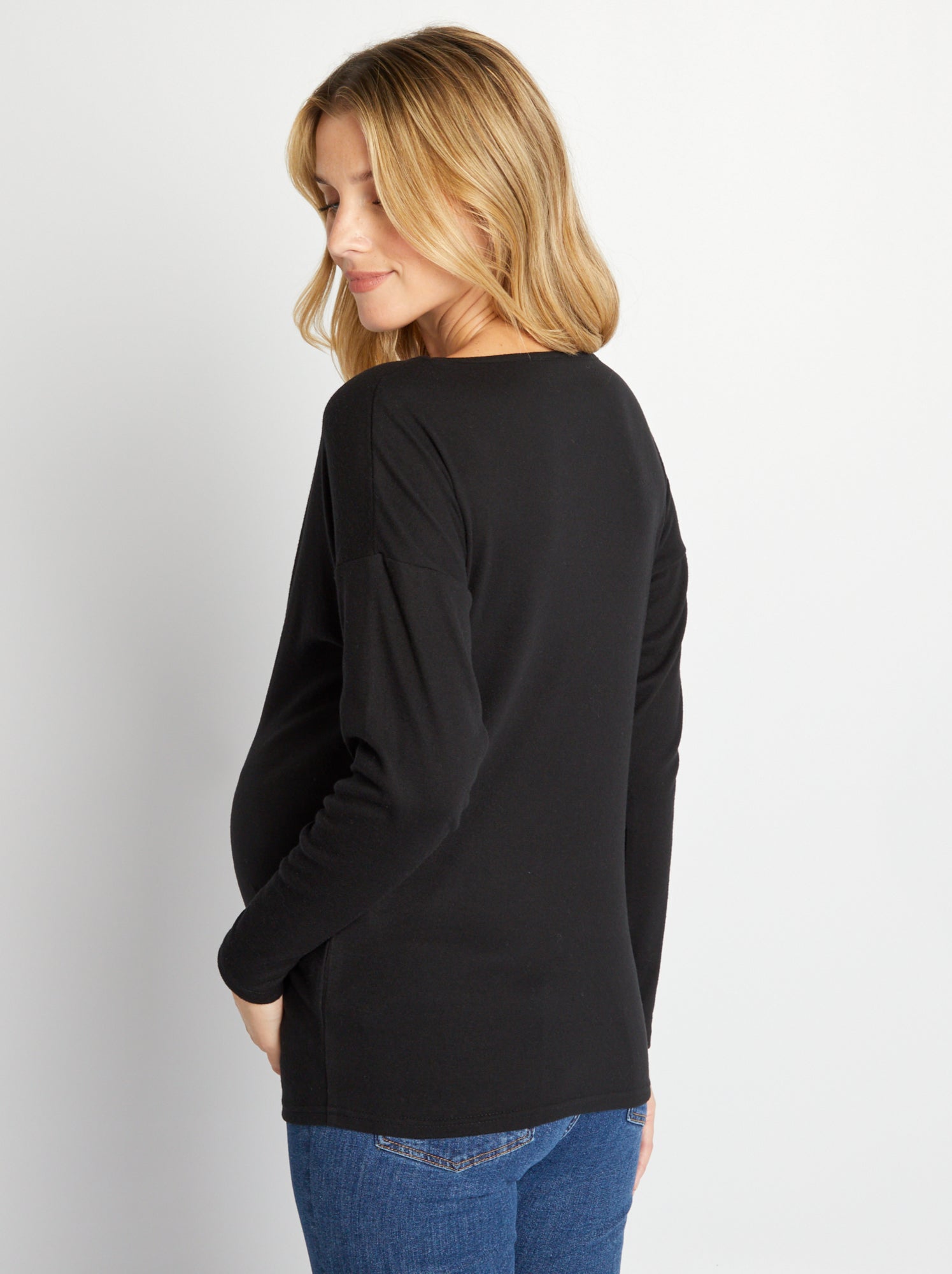 T-shirt Maternité Halloween Squelette - Imprimé Ventre Bébé - Tissu Stretch Souple - Pour Femme Enceinte - Coupe Longue Ajustée