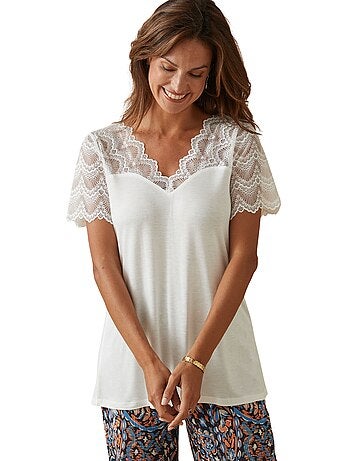 Tee-shirt haut et manches dentelle