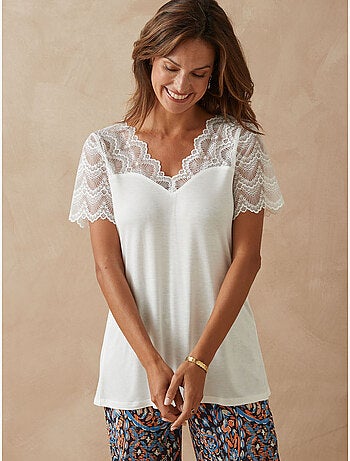 Tee-shirt haut et manches dentelle