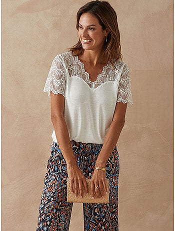 Tee-shirt haut et manches dentelle