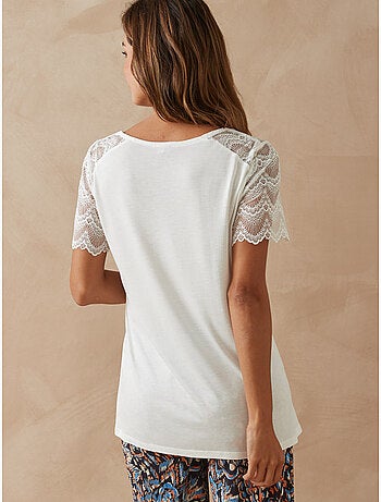 Tee-shirt haut et manches dentelle