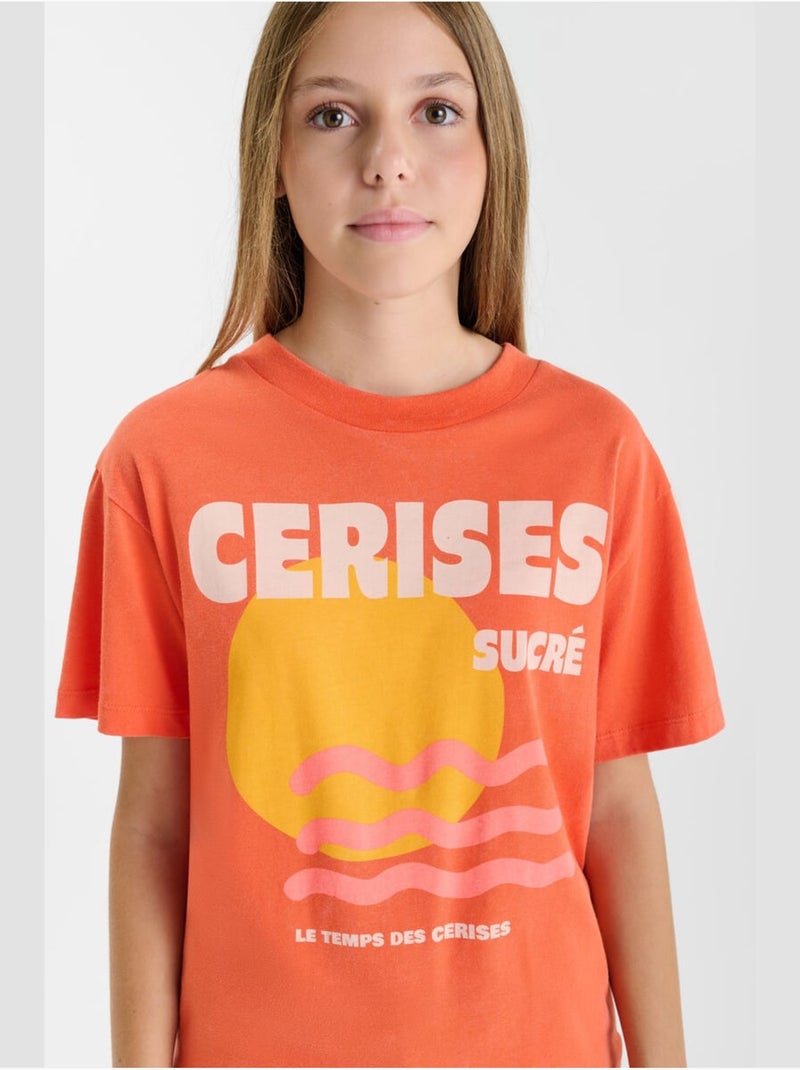 Tee-Shirt ILIOSGI 'Le Temps Des Cerises' Orange - Kiabi