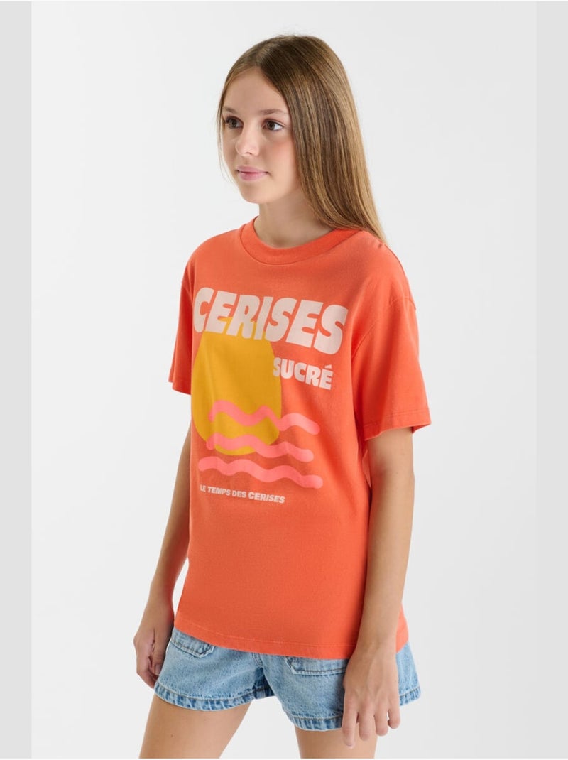 Tee-Shirt ILIOSGI 'Le Temps Des Cerises' Orange - Kiabi