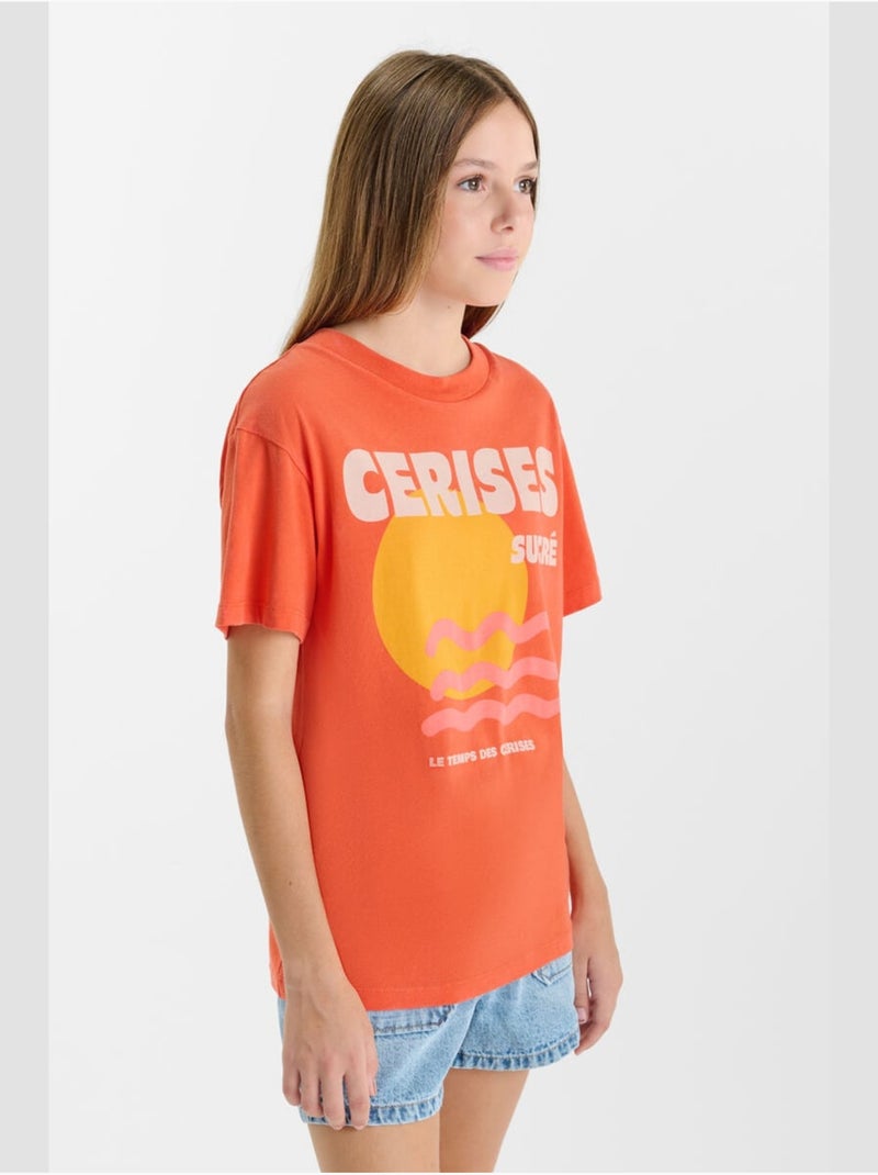 Tee-Shirt ILIOSGI 'Le Temps Des Cerises' Orange - Kiabi