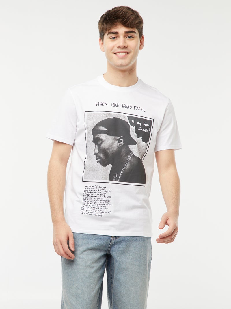 Tee-shirt imprimé '2Pac' Blanc - Kiabi