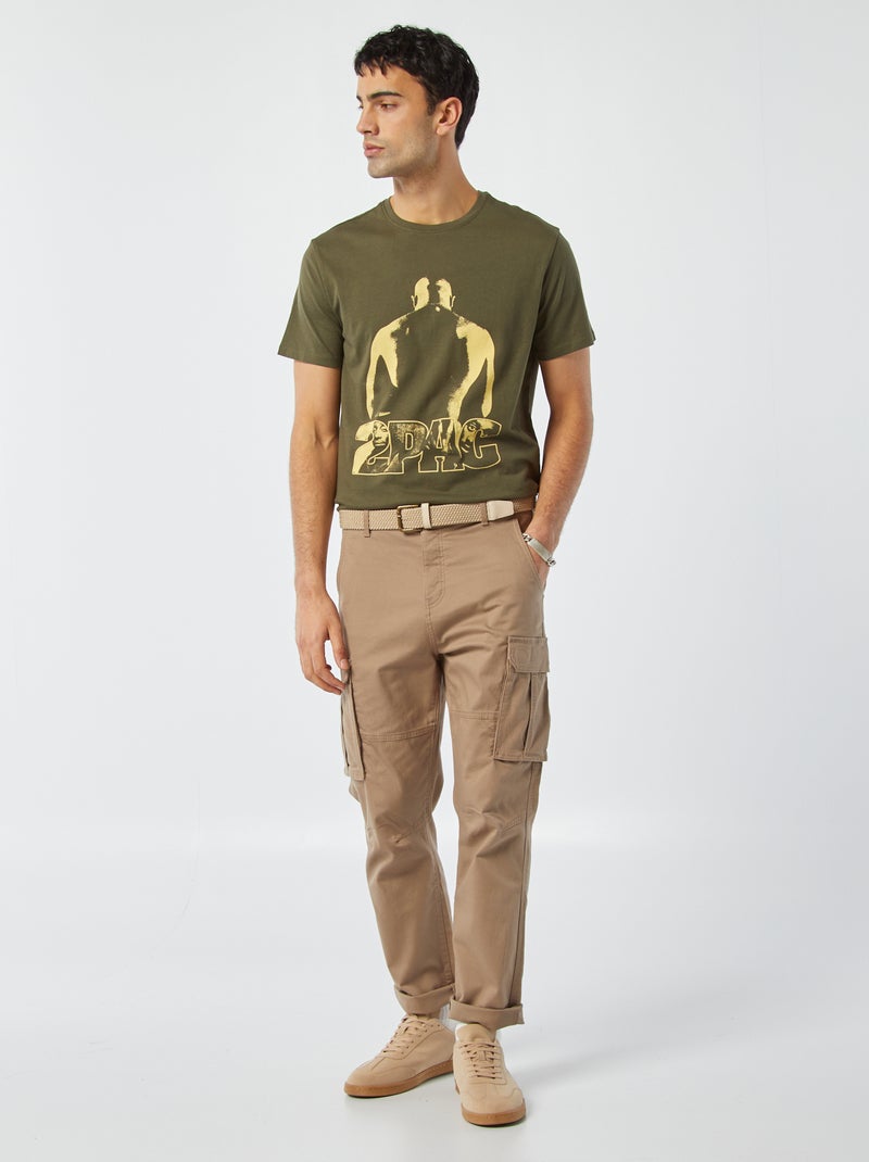 Tee-shirt imprimé '2Pac' Kaki - Kiabi