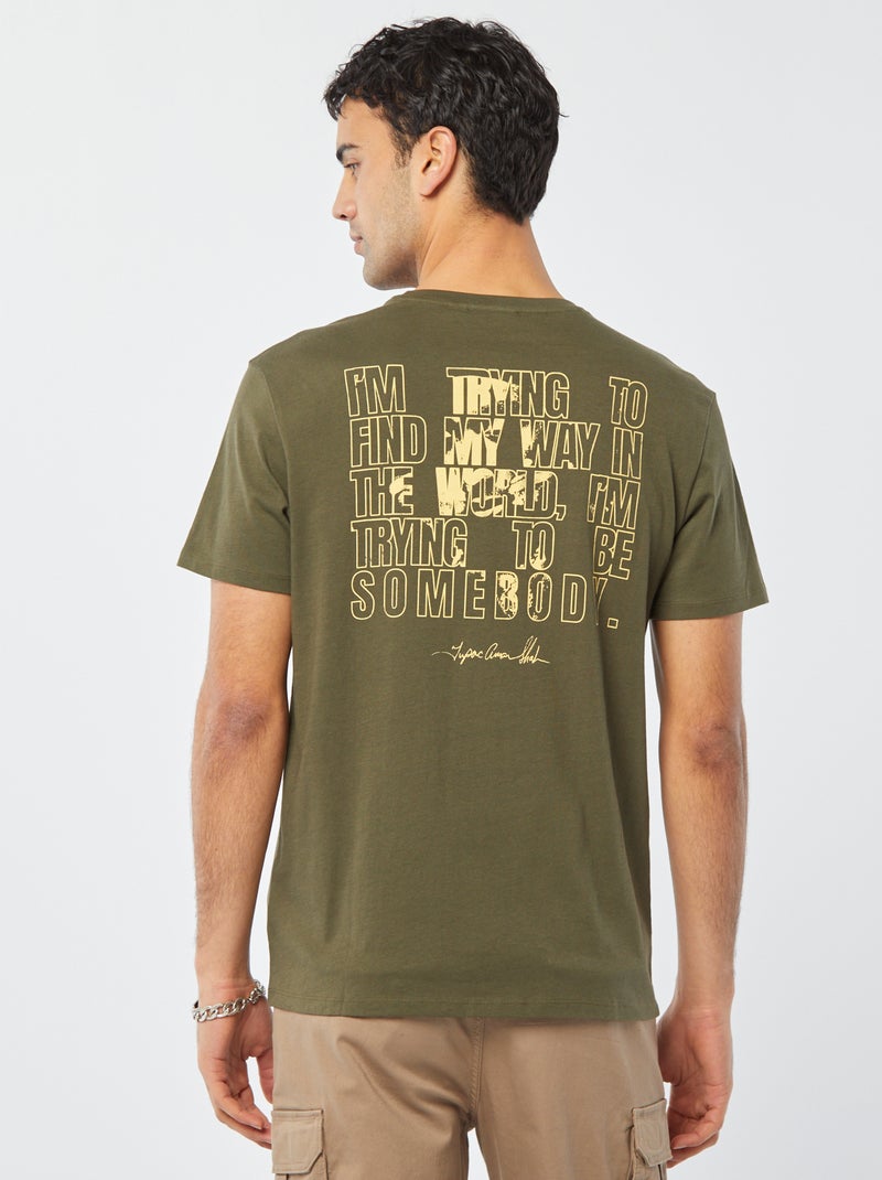 Tee-shirt imprimé '2Pac' Kaki - Kiabi