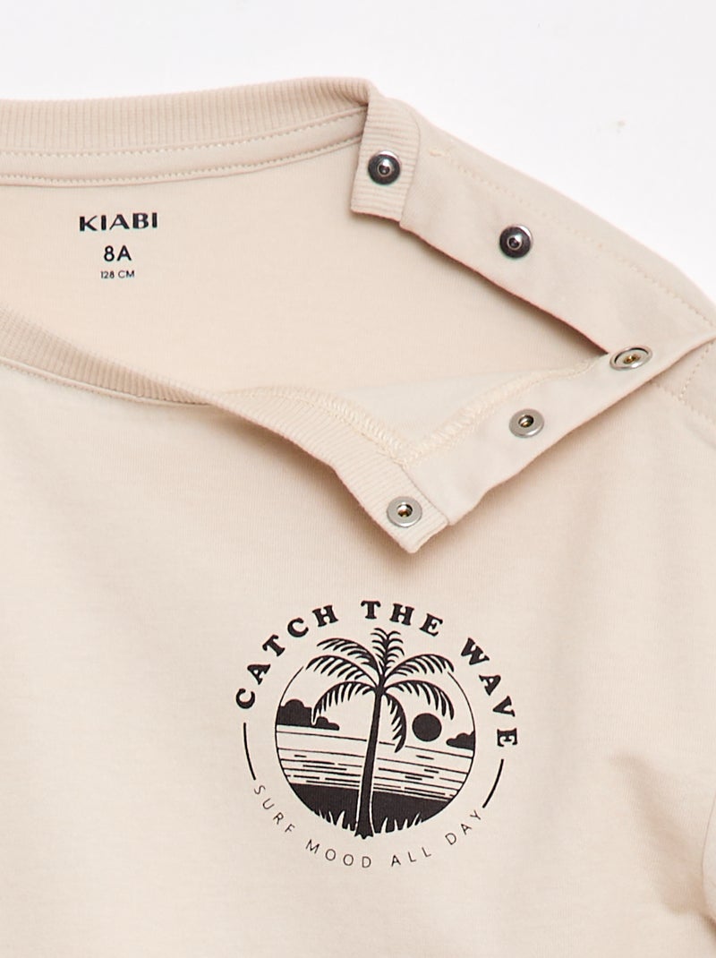 Tee-shirt imprimé à manches courtes - Collection facile à enfiler Beige - Kiabi