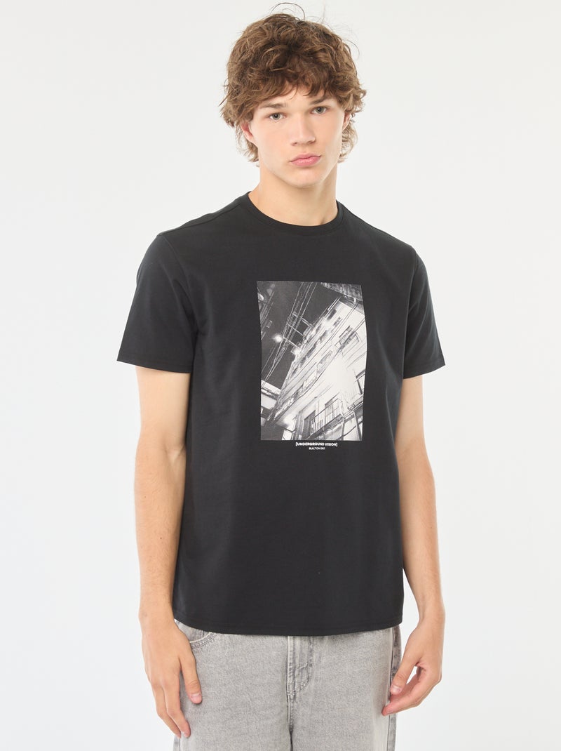 Tee-shirt imprimé à manches courtes Noir - Kiabi