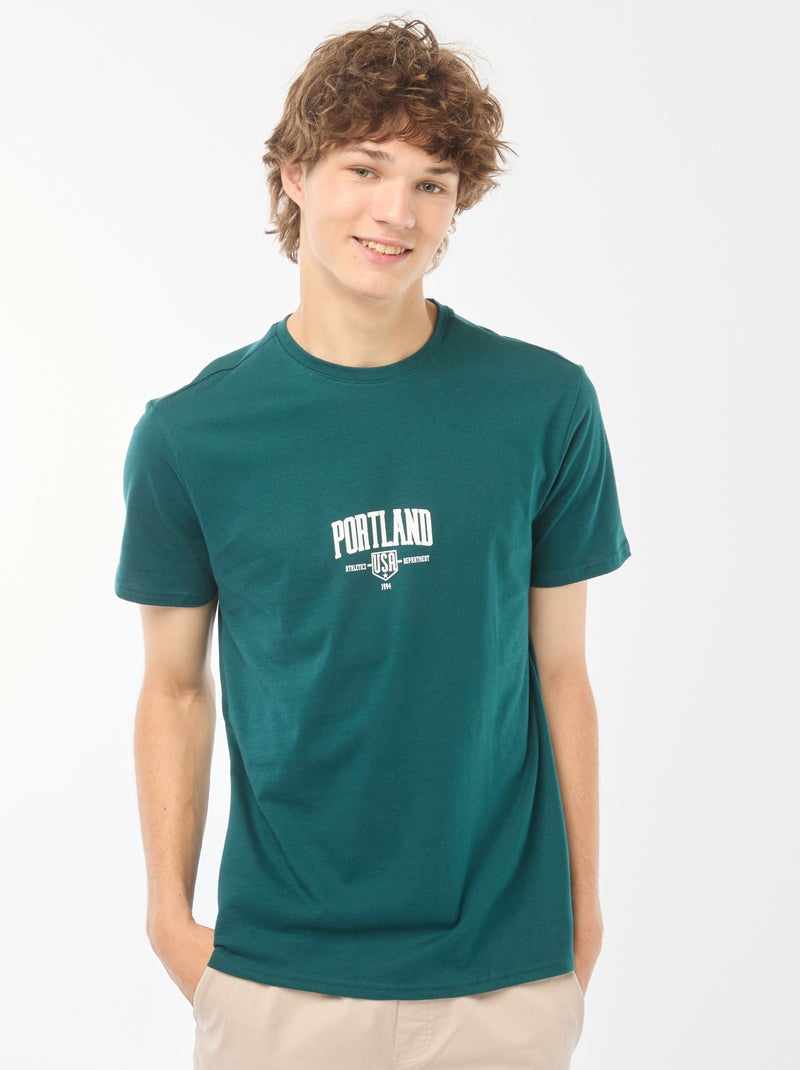 Tee-shirt imprimé à manches courtes Vert - Kiabi