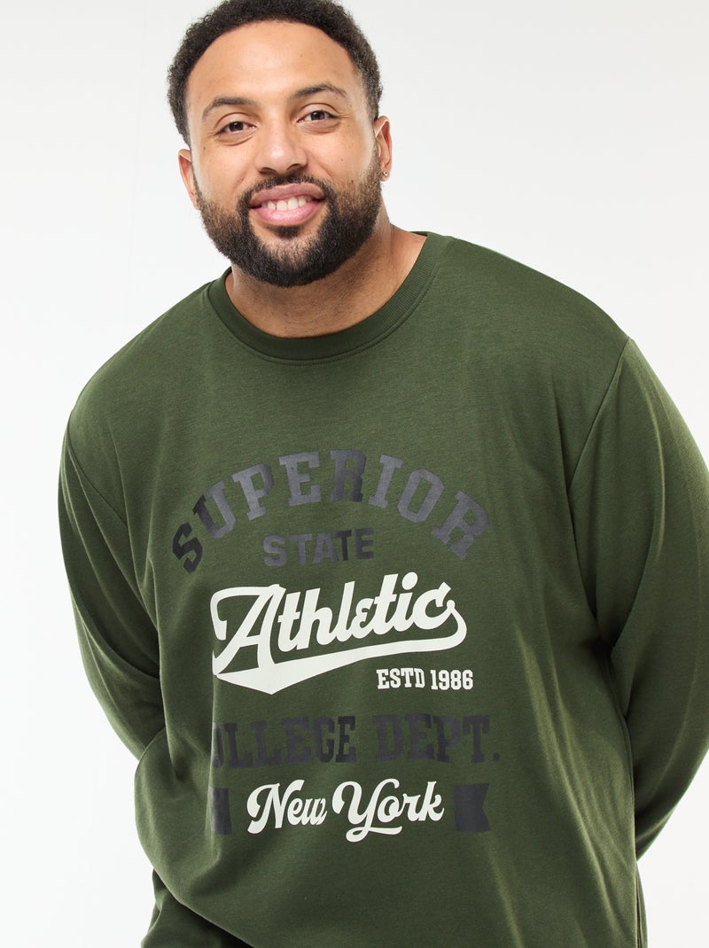 Tee-shirt imprimé à manches longues Kaki - Kiabi