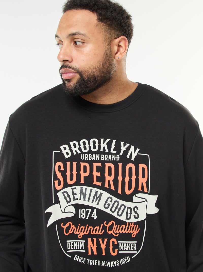 Tee-shirt imprimé à manches longues Noir - Kiabi