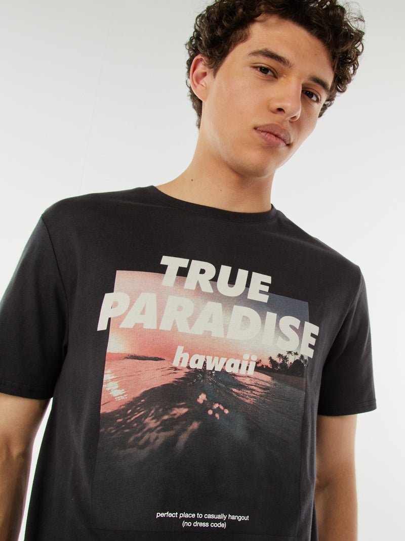 Tee-shirt imprimé à messages Gris - Kiabi