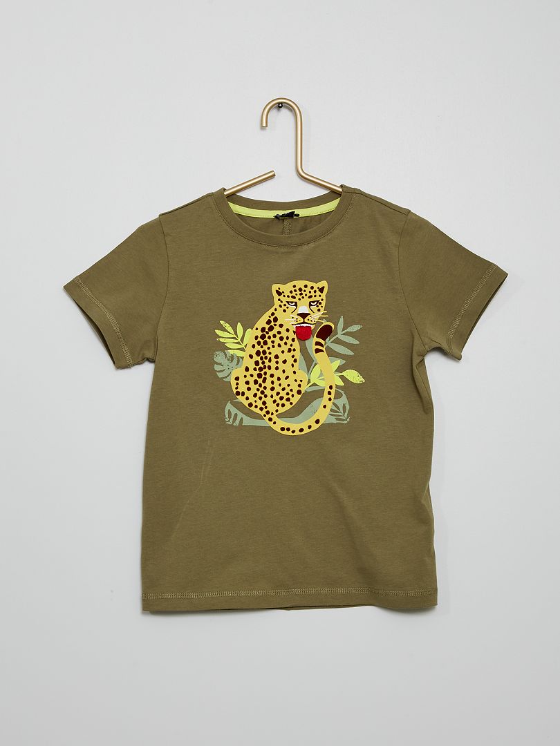 Tee-shirt imprimé 'animaux' en relief vert - Kiabi