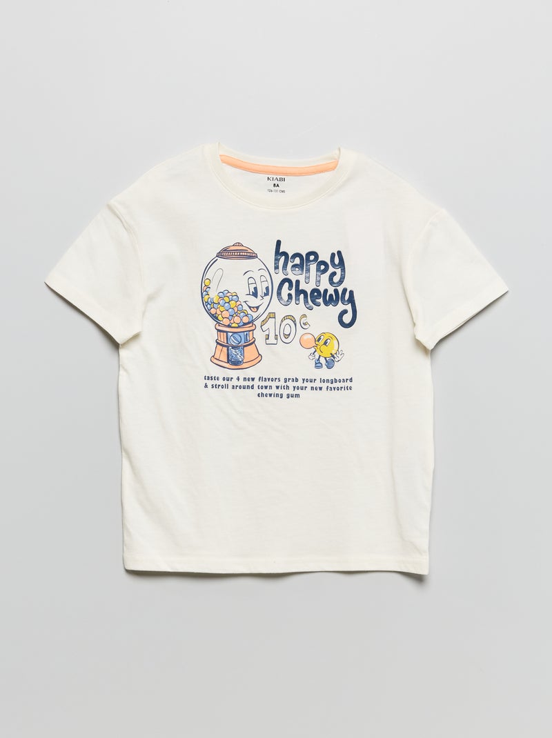 Tee-shirt imprimé 'bubble gum' Blanc - Kiabi