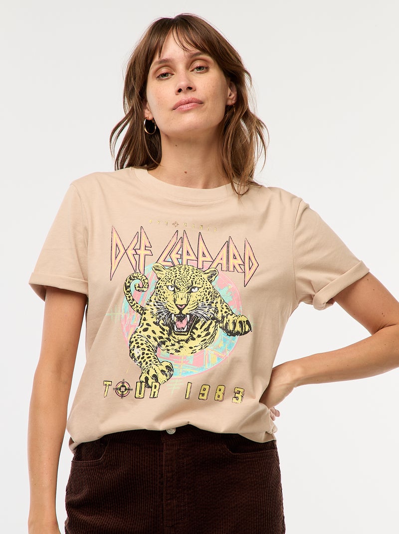 Tee-shirt imprimé 'Def Leppard' Beige - Kiabi