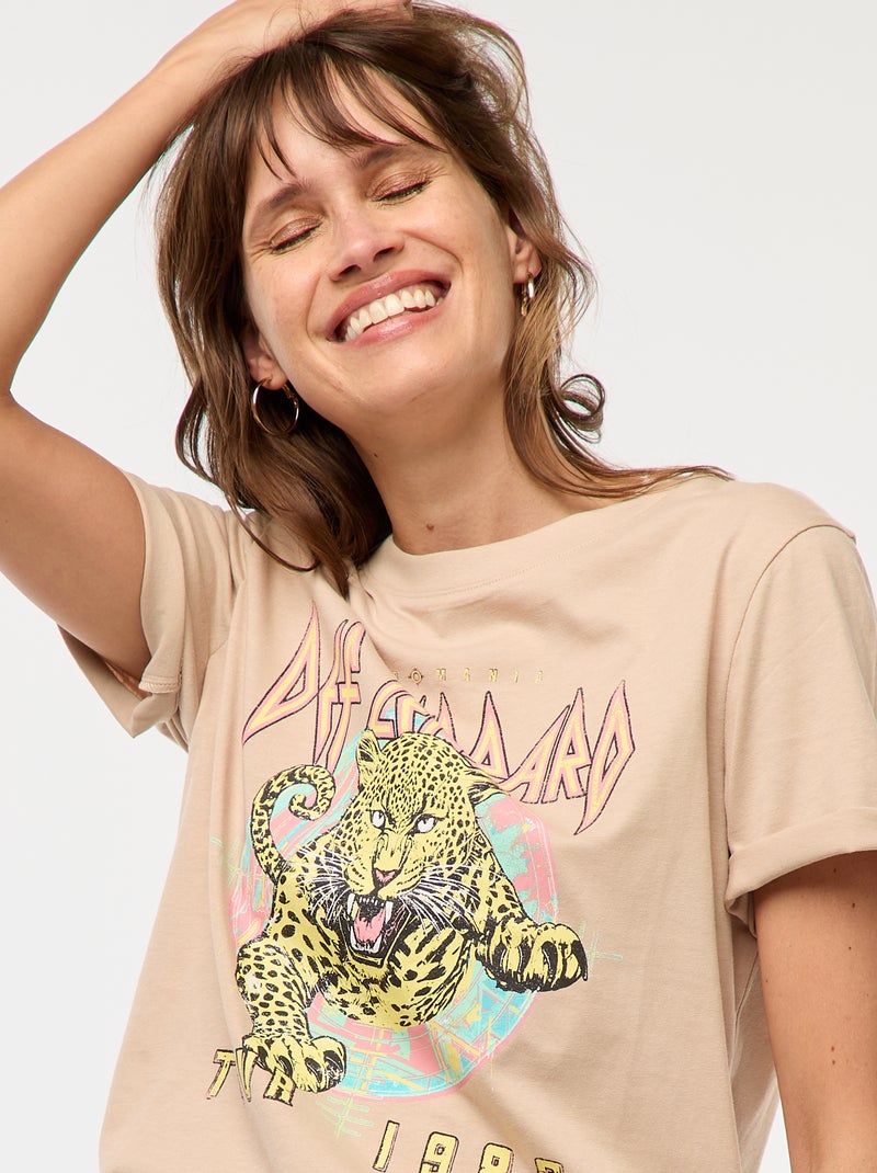 Tee-shirt imprimé 'Def Leppard' Beige - Kiabi