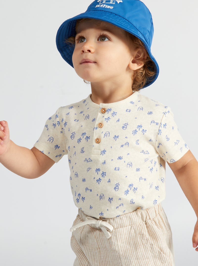 Tee-shirt imprimé en coton ajouré Blanc bleu - Kiabi