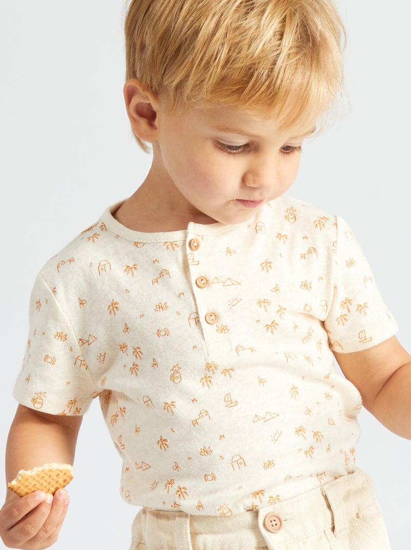 Tee-shirt imprimé en coton ajouré Blanc orange - Kiabi