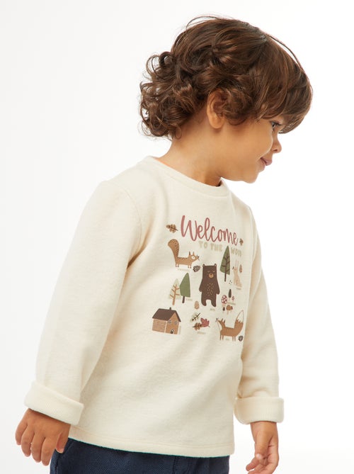 Tee-shirt imprimé en maille doudou - Kiabi