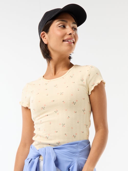 Tee-shirt imprimé en maille pointelle - Kiabi