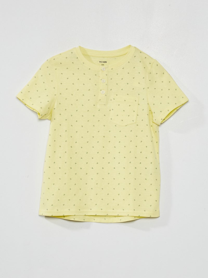 Tee-shirt imprimé et col tunisien Jaune - Kiabi