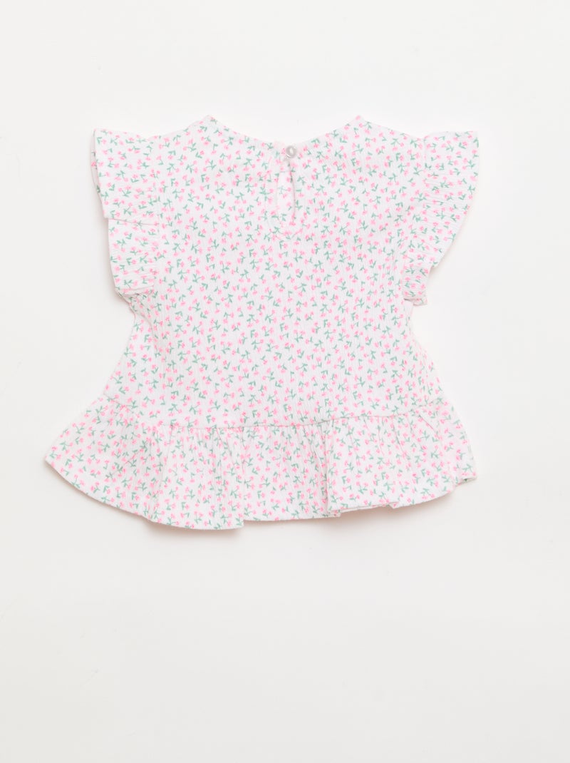 Tee-shirt imprimé et volanté Rose - Kiabi