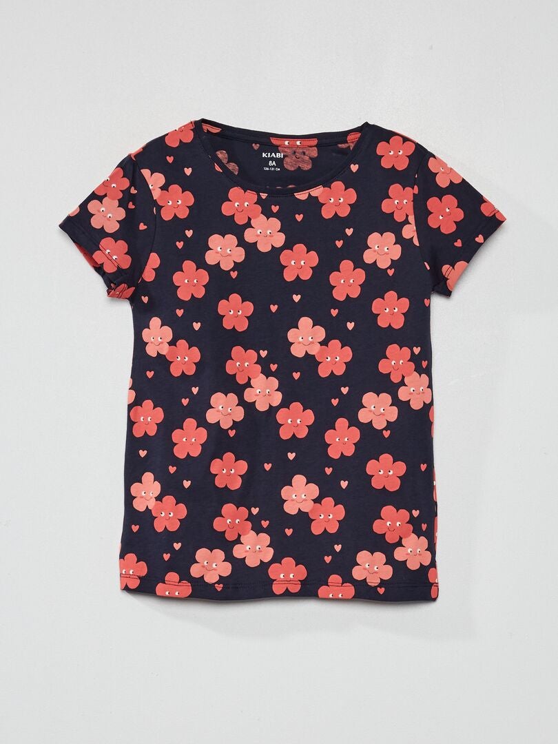Tee-shirt imprimé 'fleuri' Bleu/rose - Kiabi