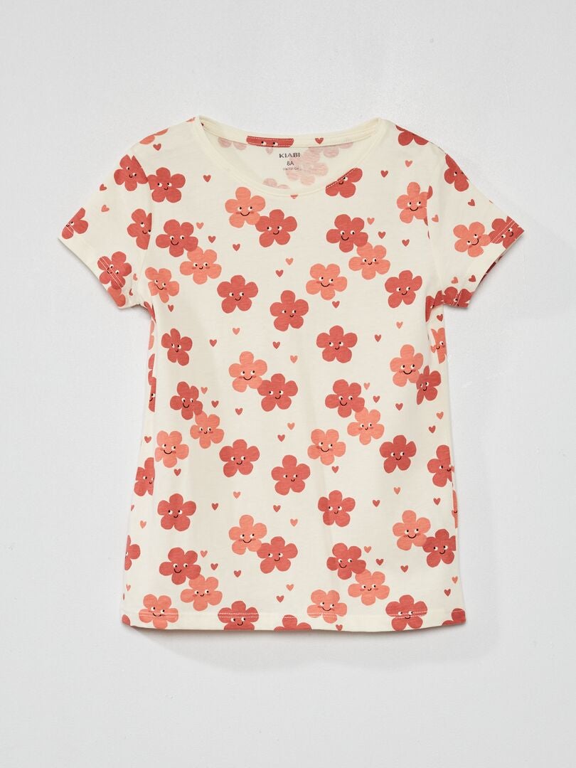 Tee-shirt imprimé 'fleurs' Blanc/rose - Kiabi