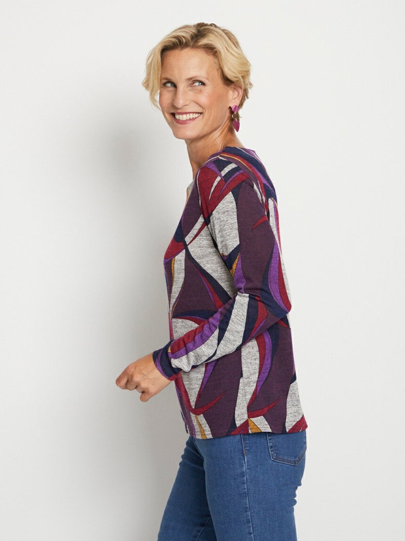 Tee-shirt imprimé graphique manches longues Violet - Kiabi