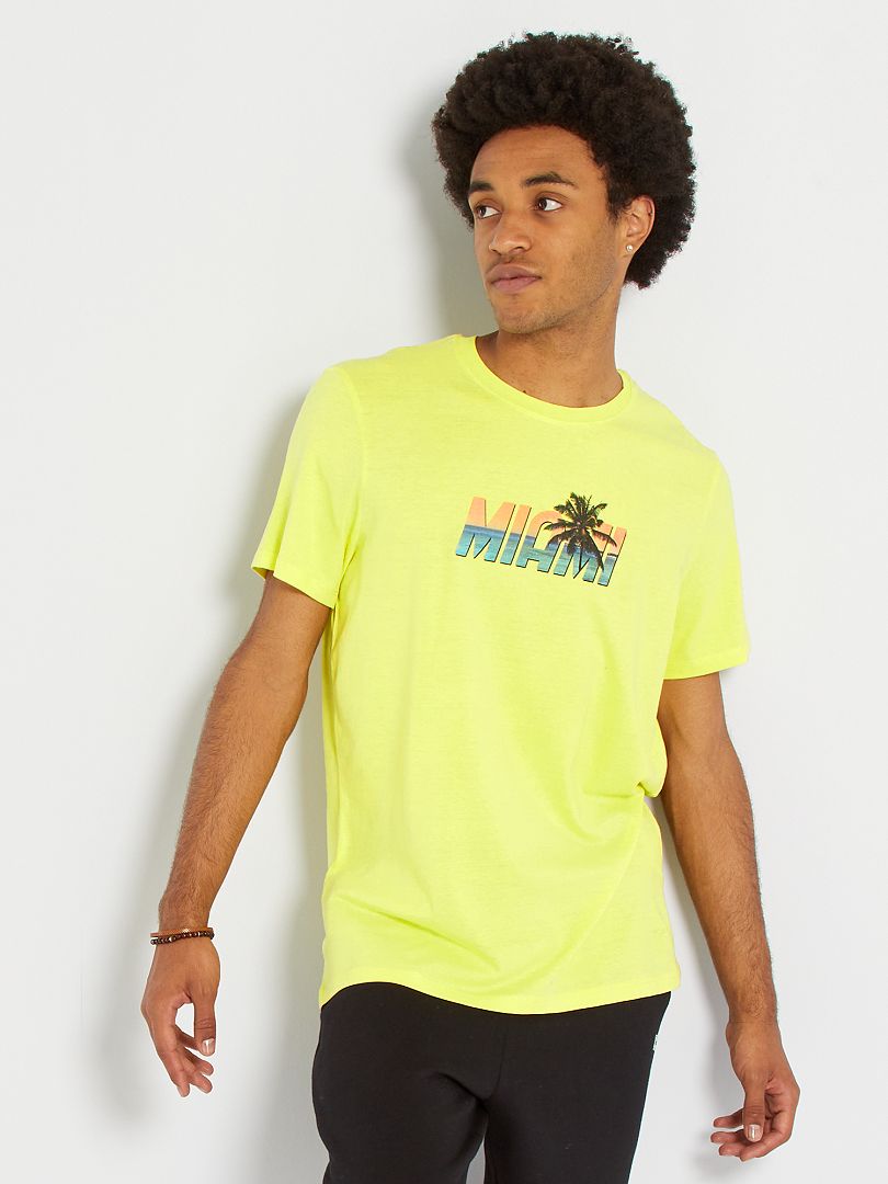 T-shirt Jaune Kiabi Taille 44 Femme - Très Bon état - Manches Courtes, Col V - Polyester