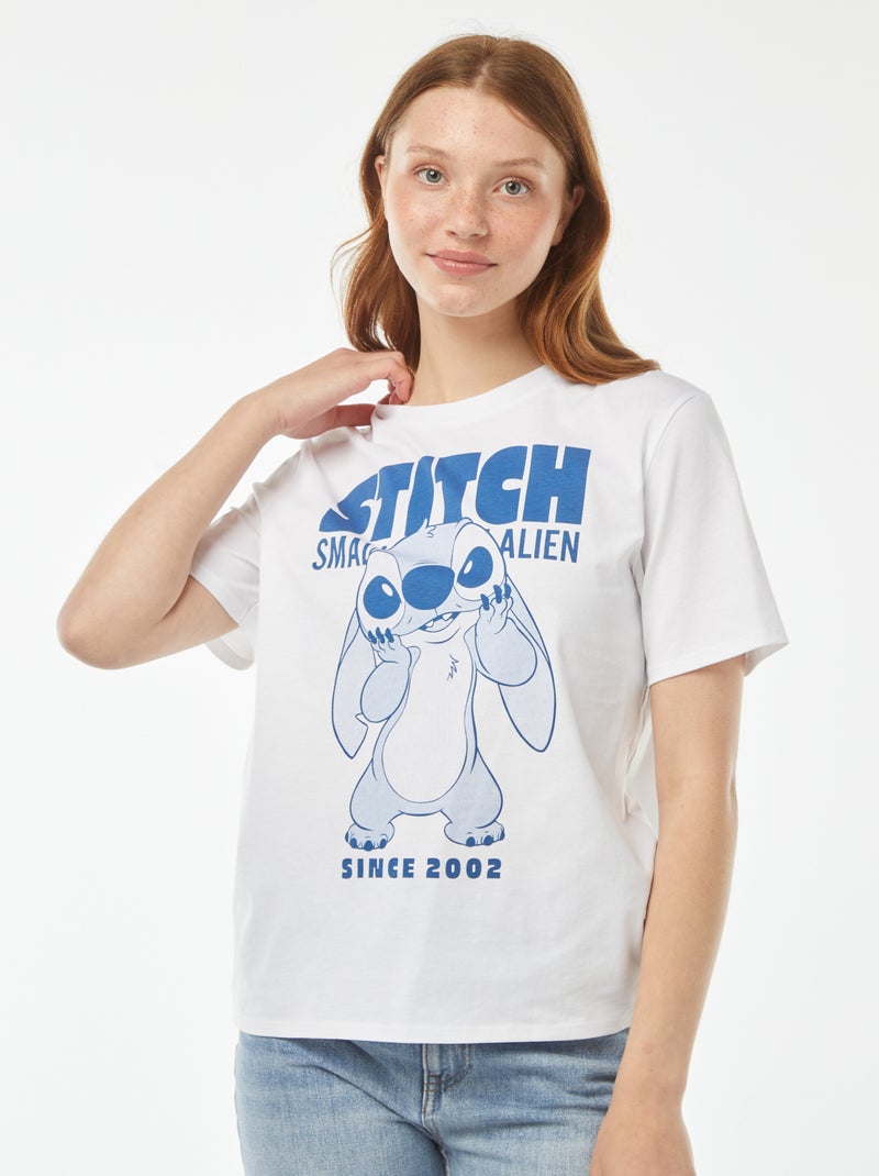 Tee-shirt imprimé 'Lilo & Stitch' 'Disney' manches courtes Blanc - Kiabi