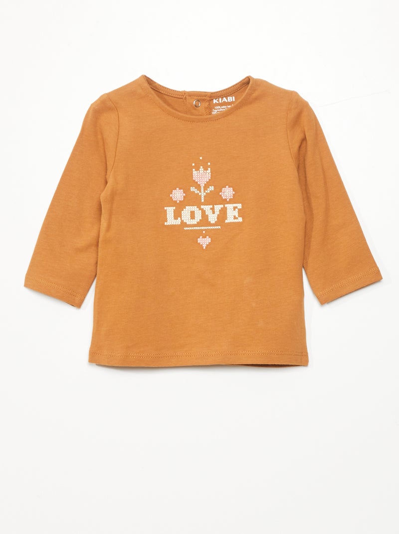 Tee-shirt imprimé 'love' Marron - Kiabi
