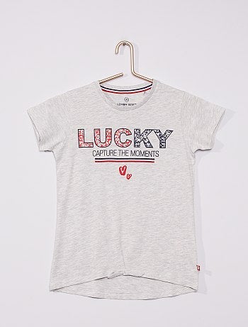 Tee-shirt imprimé 'Lucky' en relief