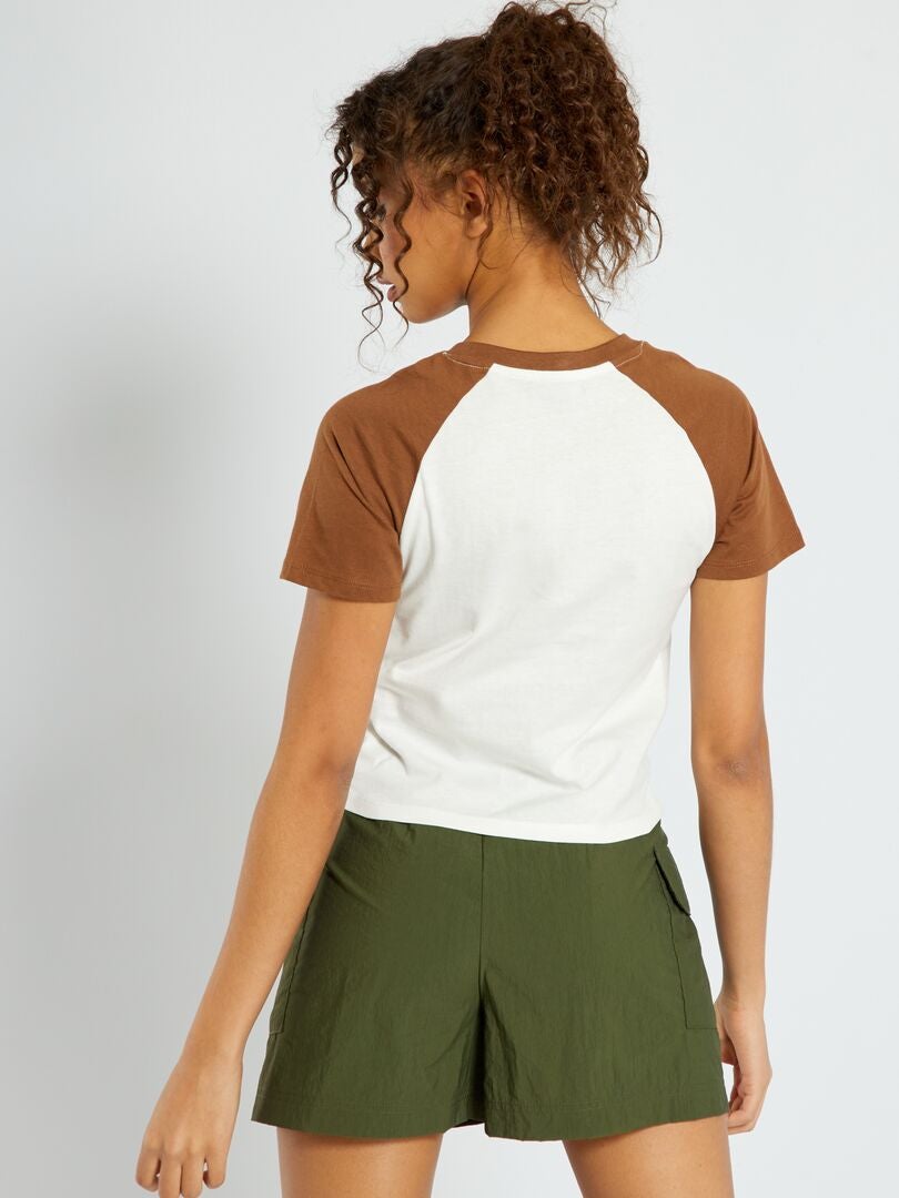 Tee-shirt imprimé manches raglan Blanc marron - Kiabi