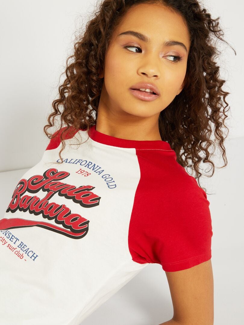 Tee-shirt imprimé manches raglan Blanc rouge - Kiabi