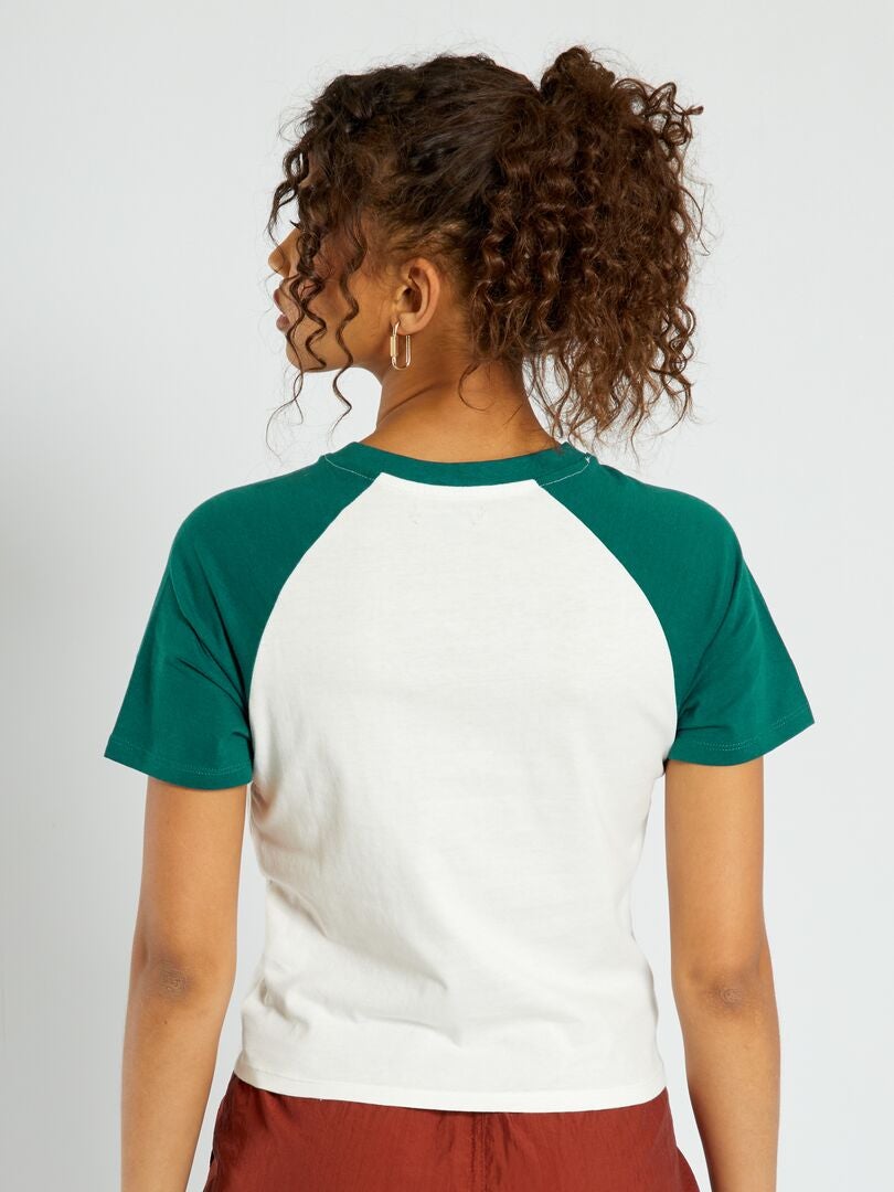 Tee-shirt imprimé manches raglan Blanc vert - Kiabi
